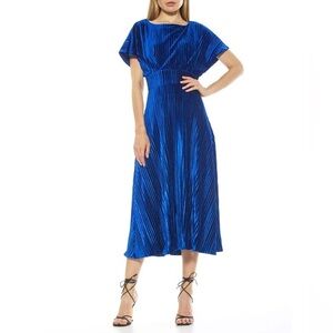 NWT Alexia Admor Veronica Pleated Boatneck Velvet Midi Dress / Size‎ Small